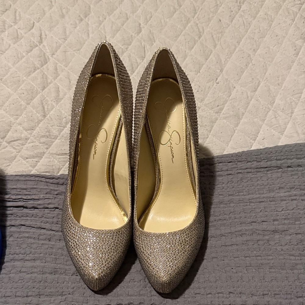 Jessica Simpson Glittering Silver Heels